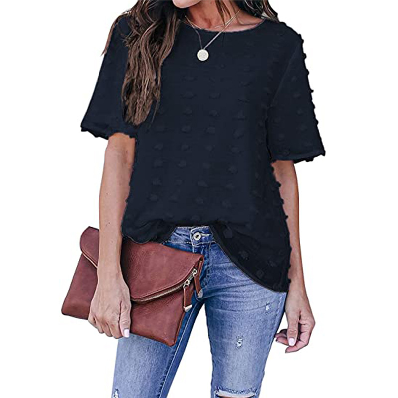 Embroidered Tulle Fake Two-piece Chiffon Short Sleeves