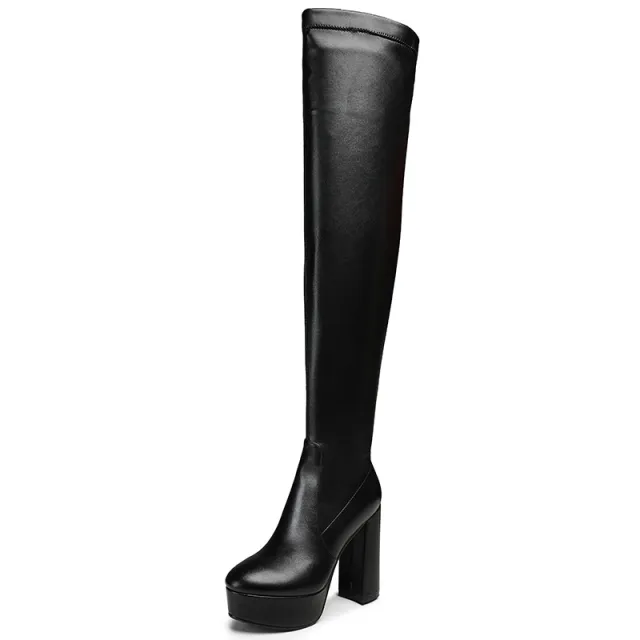 Over The Knee Boots High Heel Round Toe Black Suede Boots Black - Shop at LoveMi