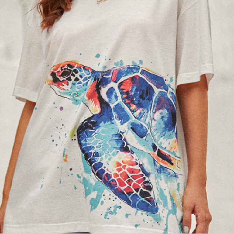 Title 2, Indie Turtle Tie-Dye Print White Short Sleeve ...