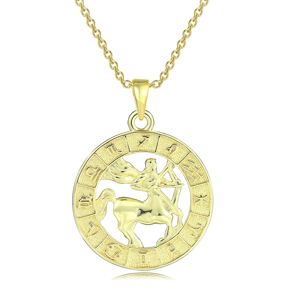 12 Constellation Gold Coin Pendant Necklace With 14K Gold Plating
