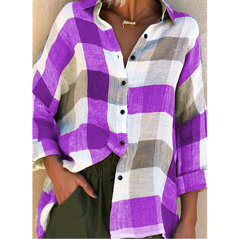 Fall Winter Women'S Printed Long Sleeve Shirt Loose Plaid Shirt