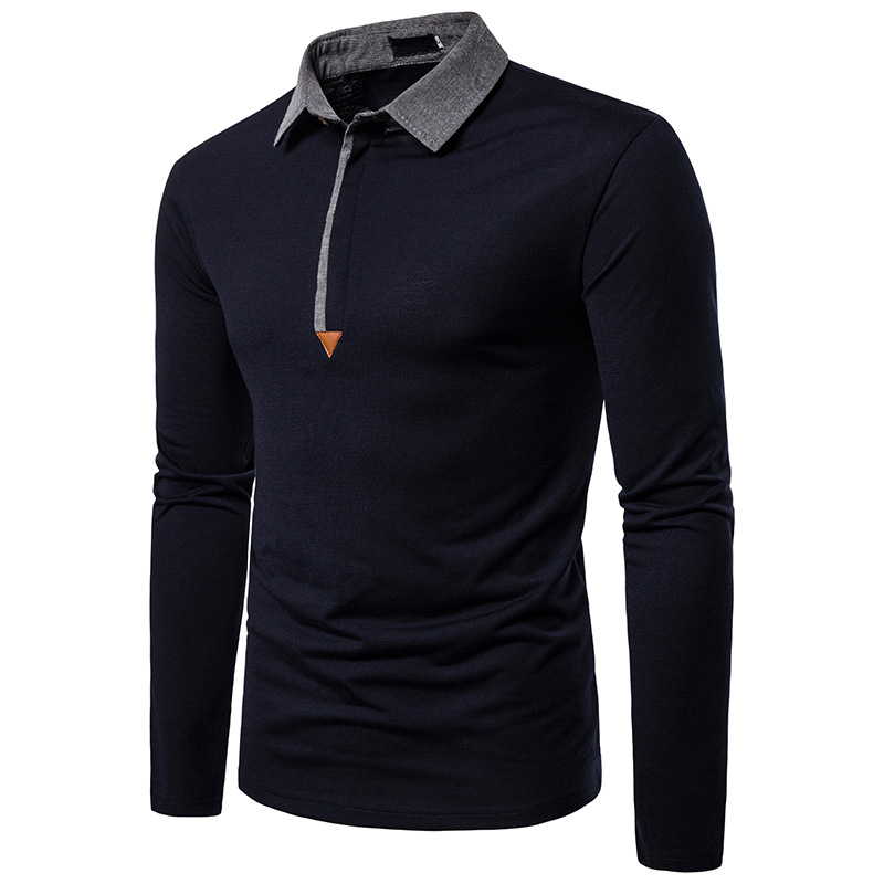 Men's Solid Color Lapel Long Sleeve POLO Shirt