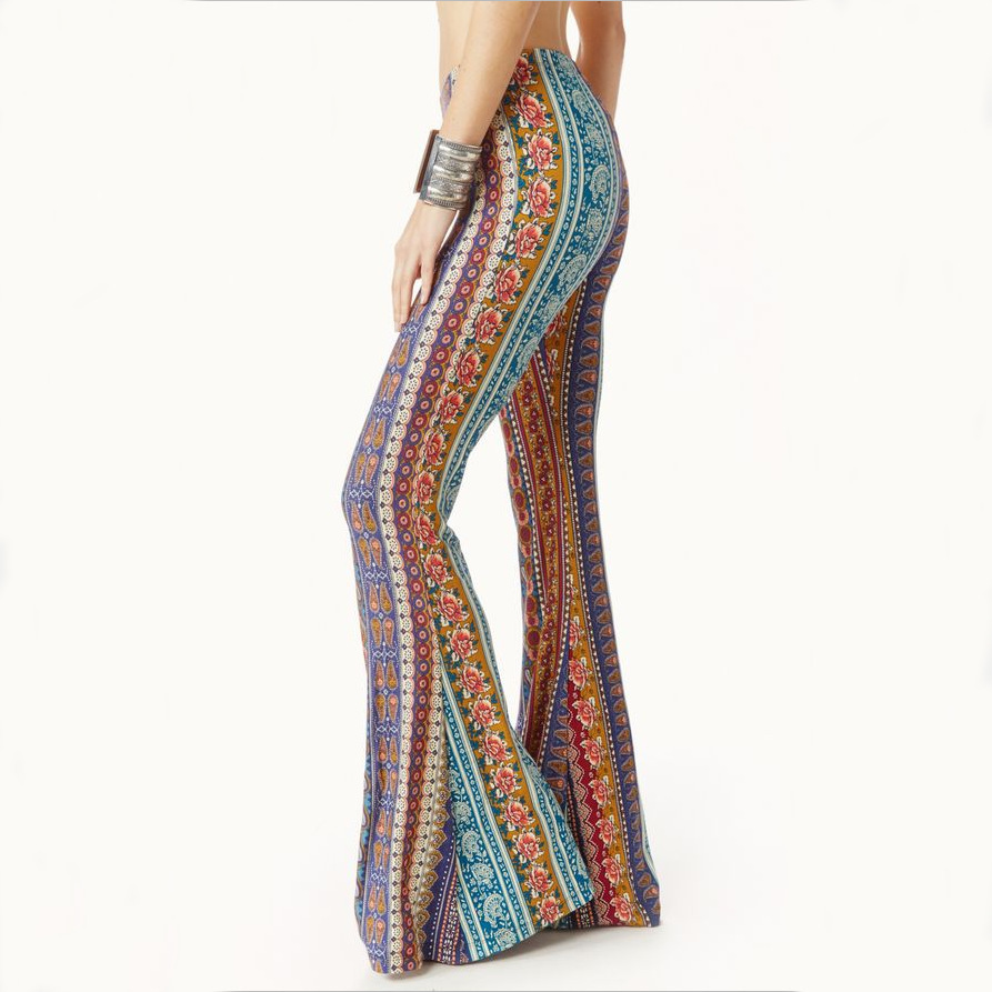 Tight-fitting Hip Retro Print Micro-flared Women's Pants