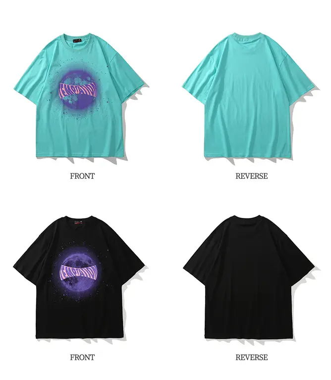 Lawfoo New National Tide Creative Moon Letter Printing Men'S Loose Short-Sleeved T-Shirt
