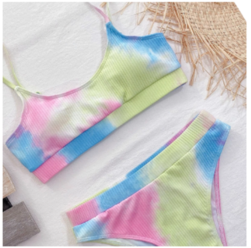 Ladies Split Swimsuit High Waist Sexy Tie Dye Bikini