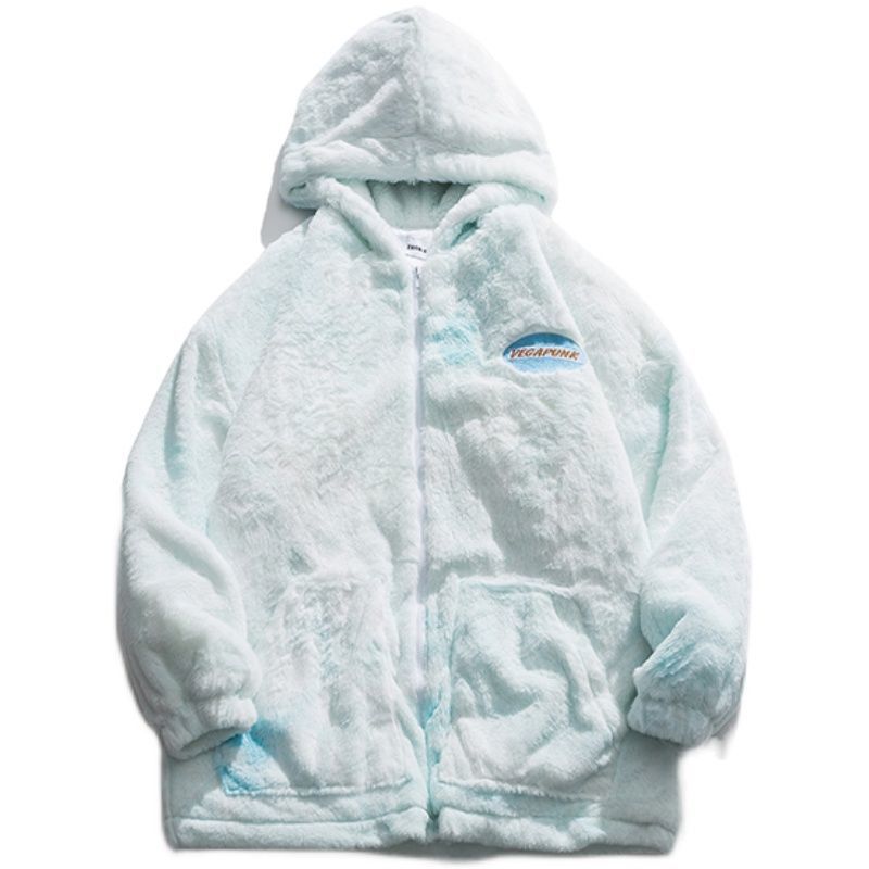 Women's Mid Length Winter Lamb Plush Tie Dye Loose Thick Cotton Hooded Jacket