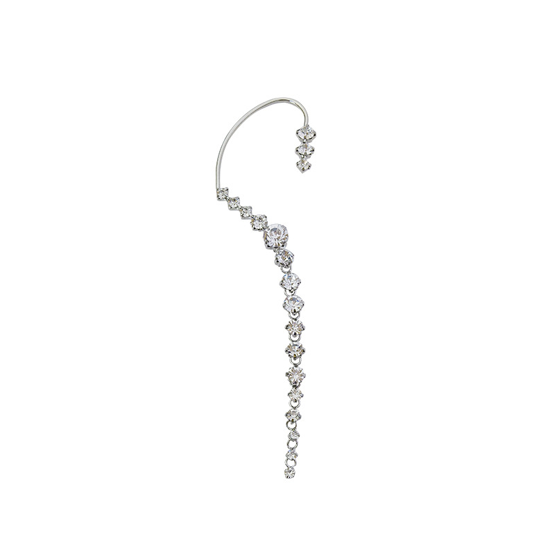 Silver Needle Rhinestone Tassel Ear Clamp