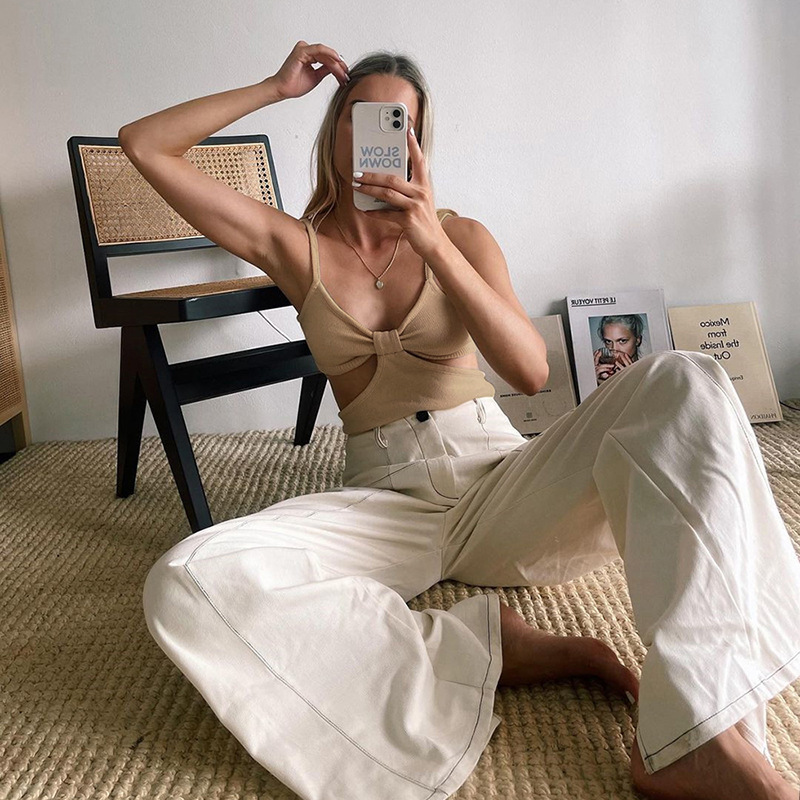 Bowknot Solid Color Knitted Hollow Vest