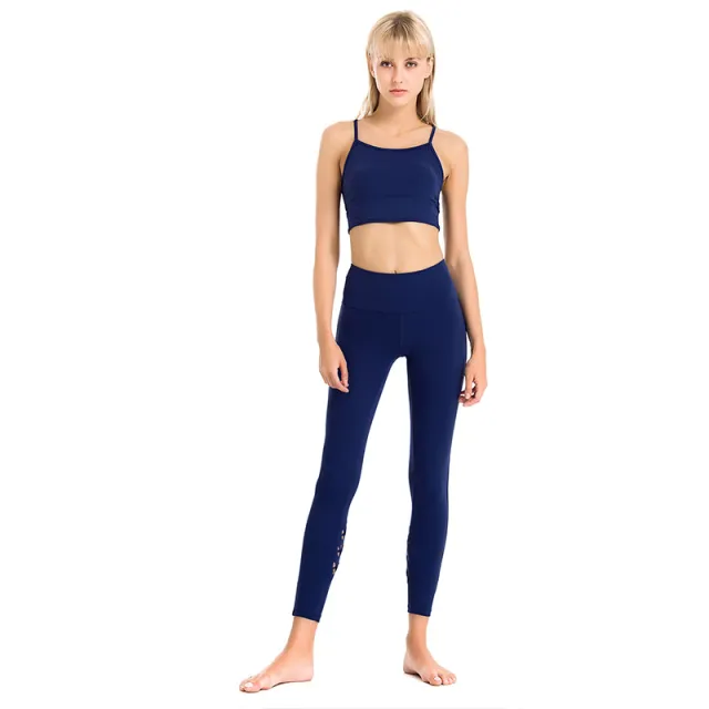 Professional Yoga Suit Female Running Dance Quick Drying Wicking Sports Fitness Yoga Bra Cutting Woven Yoga Pants Navy Blue - Shop at LoveMi