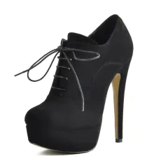 Lace-Up Platform Ankle Boots - Black - View 1