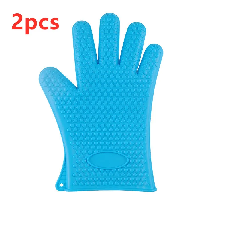 Food Grade Silicone Heat Resistant BBQ Glove Silicone Oven Mitts - Blue