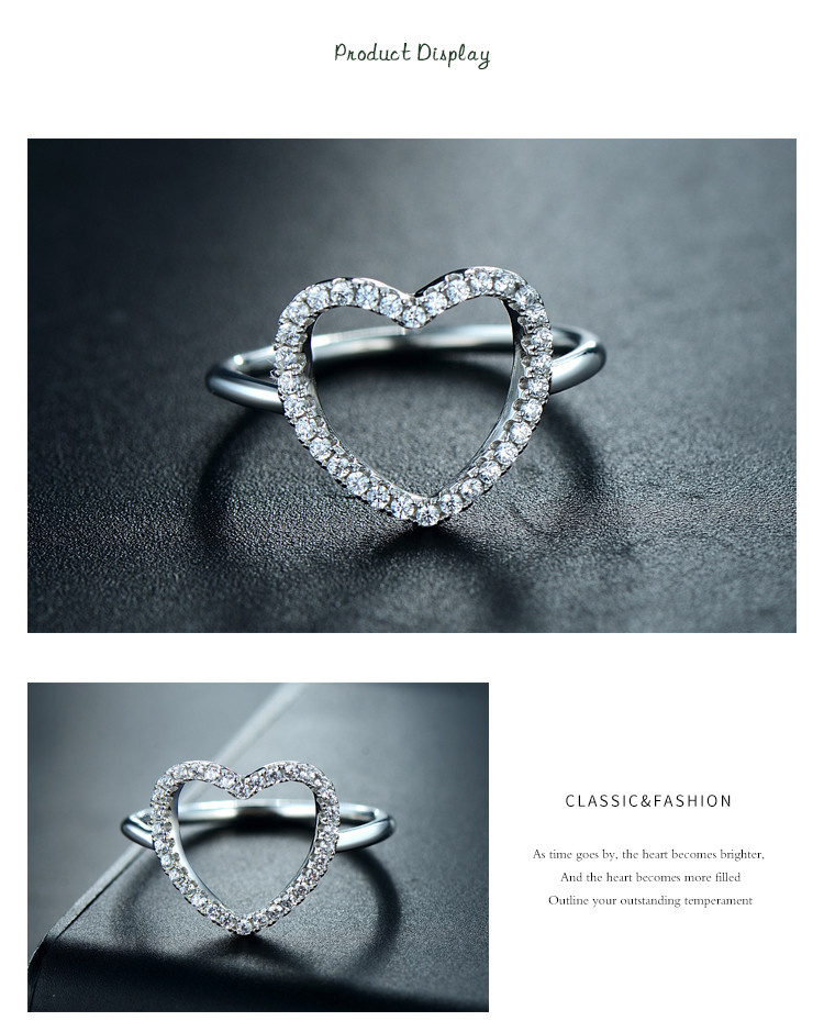 Sterling Silver Geometric Heart Ring Simple Korean Version Of Wild Fashion Index Finger Diamond Jewelry