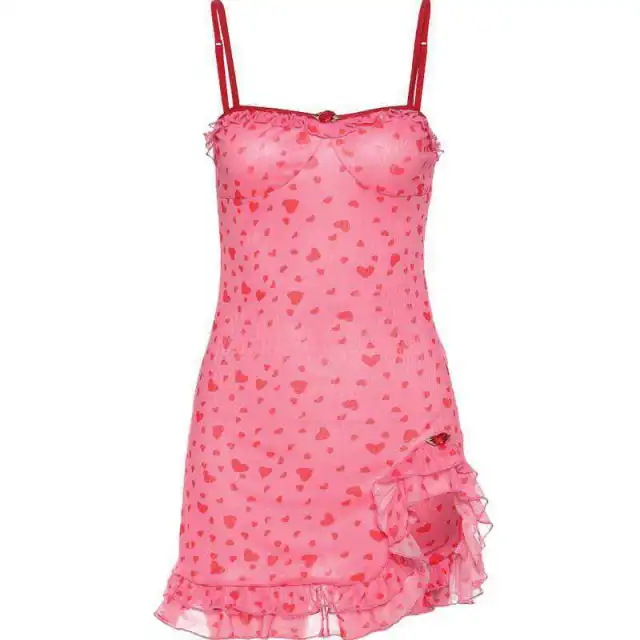 Broken Flower Age Reduction American Sexy Sling Skirt Female Slim Slimming Lace Irregular Short Skirt Pink - Shop at LoveMi