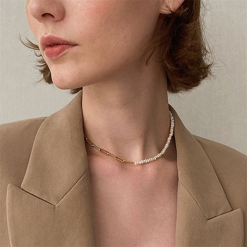 Real Gold Chain Stitching Color Preservation Natural Freshwater Pearl Necklace
