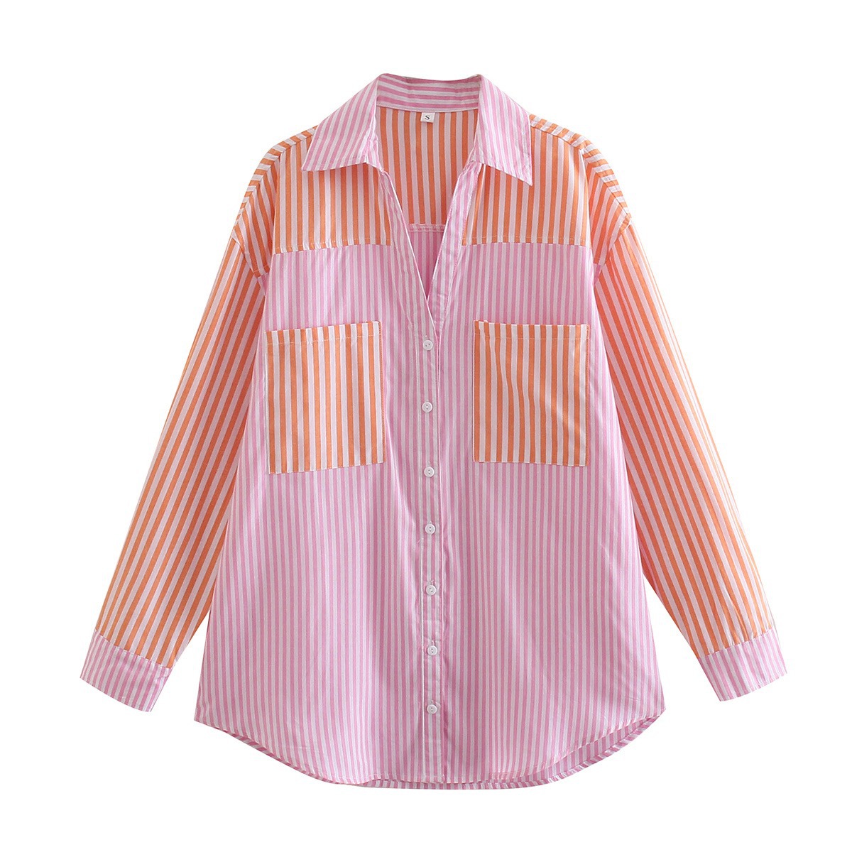 New Color Matching Striped Loose Shirt Mid-Length