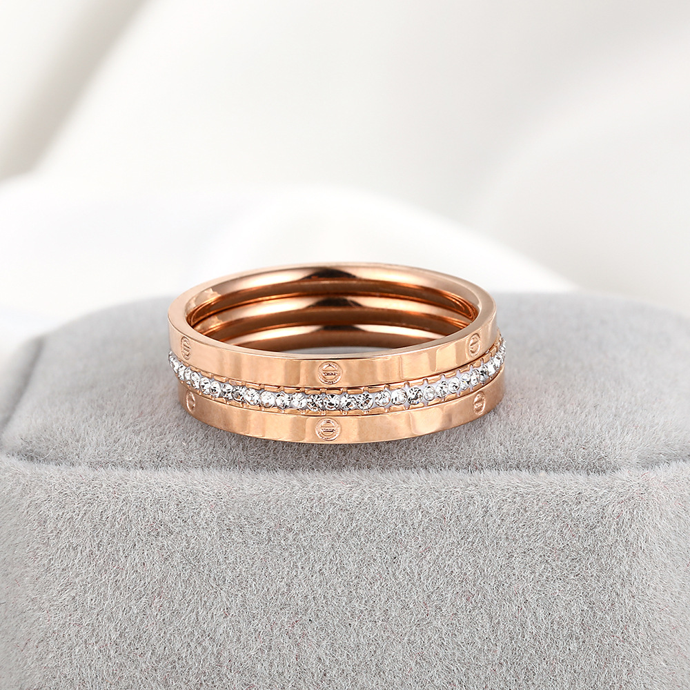 Ins Super Fire European Style 18K Rose Gold Zircon Ring