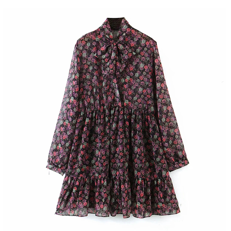 Spring Printing Fashion Versatile Chiffon Long Sleeve Slim Women'S Dress New Products In Stock