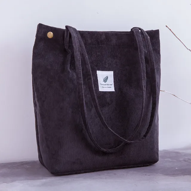 Corduroy Totes Bag Women's Shoulder Handbags Big Capacity Shopping Bag For Work Beach Lunch Travel Grocery Black - Shop at LoveMi