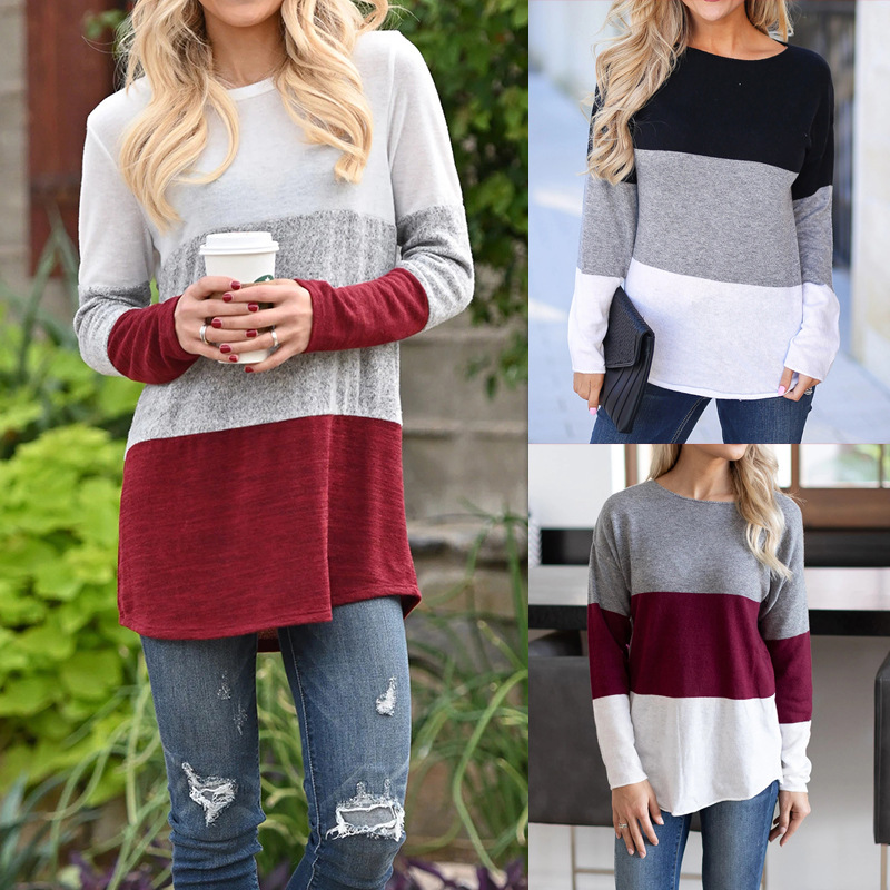 Title 6, Contrasting Color Round Neck Long-sleeved Casua...