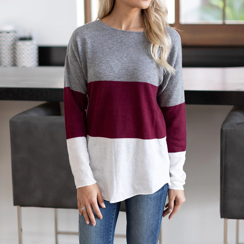 Title 4, Contrasting Color Round Neck Long-sleeved Casua...