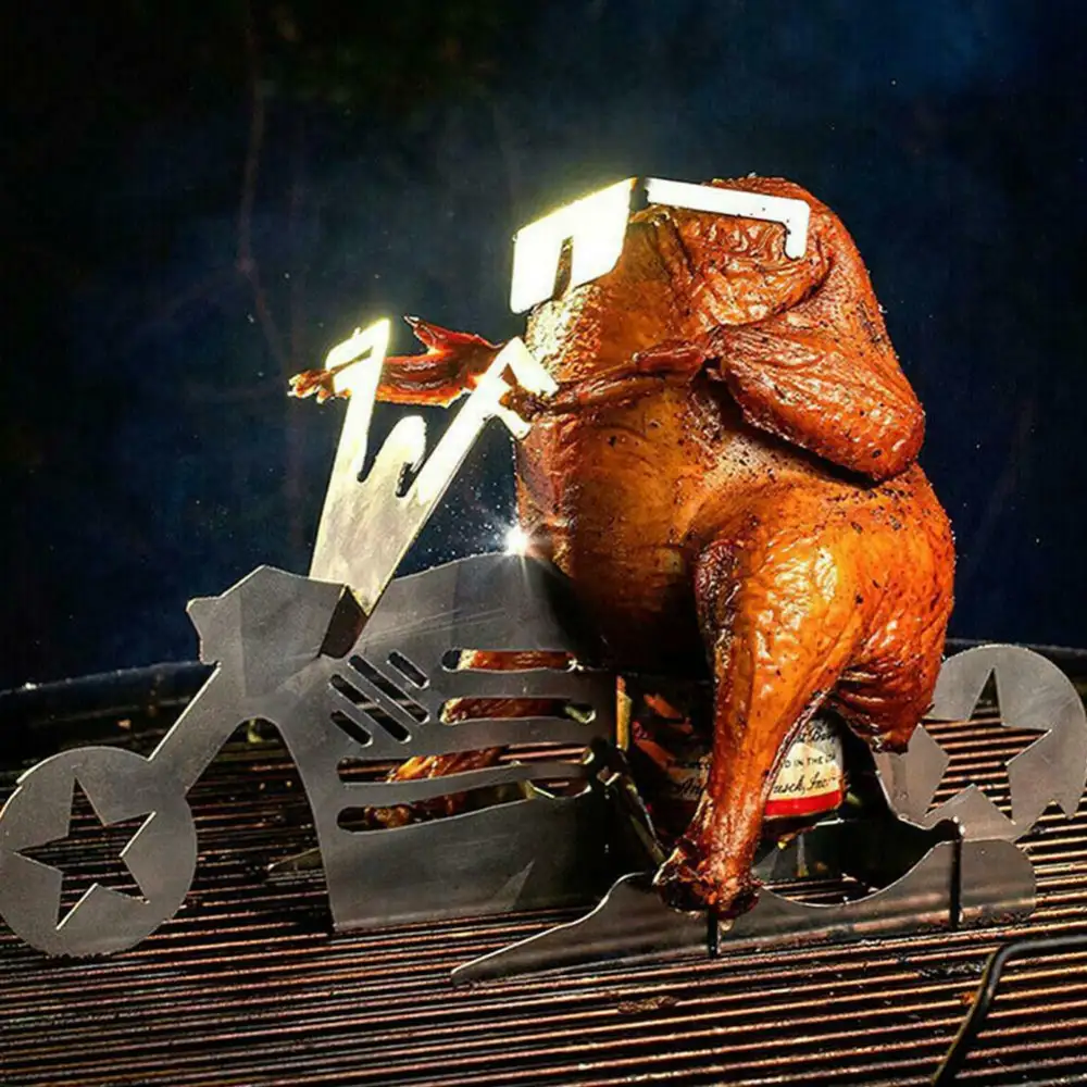 Chicken Stand Beer Funny American Motorcycle BBQ Steel Rack
