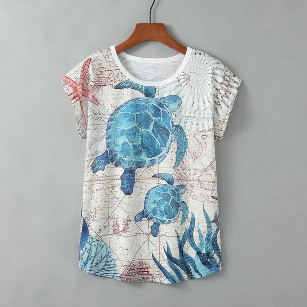 Title 3, Turtle Print Round Neck Short Sleeve Women