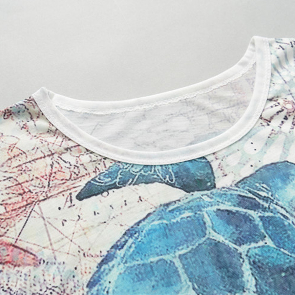 Title 18, Turtle Print Round Neck Short Sleeve Women