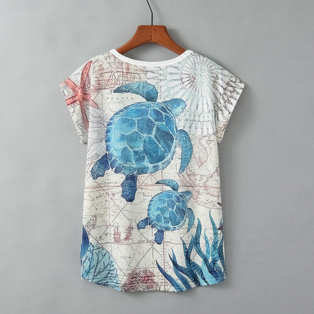 Title 2, Turtle Print Round Neck Short Sleeve Women