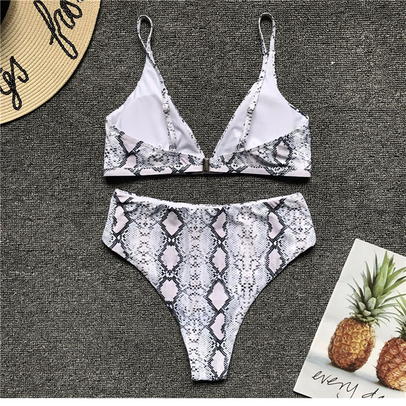 Snakeskin Leopard Print Split High Waist Swimsuit