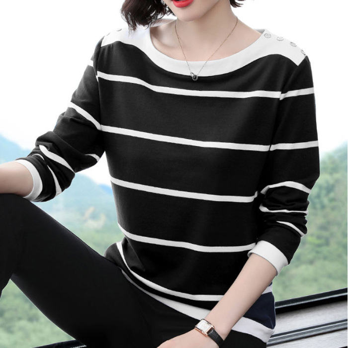 Top Round Neck Striped Bottoming Shirt Long Sleeve T-shirt