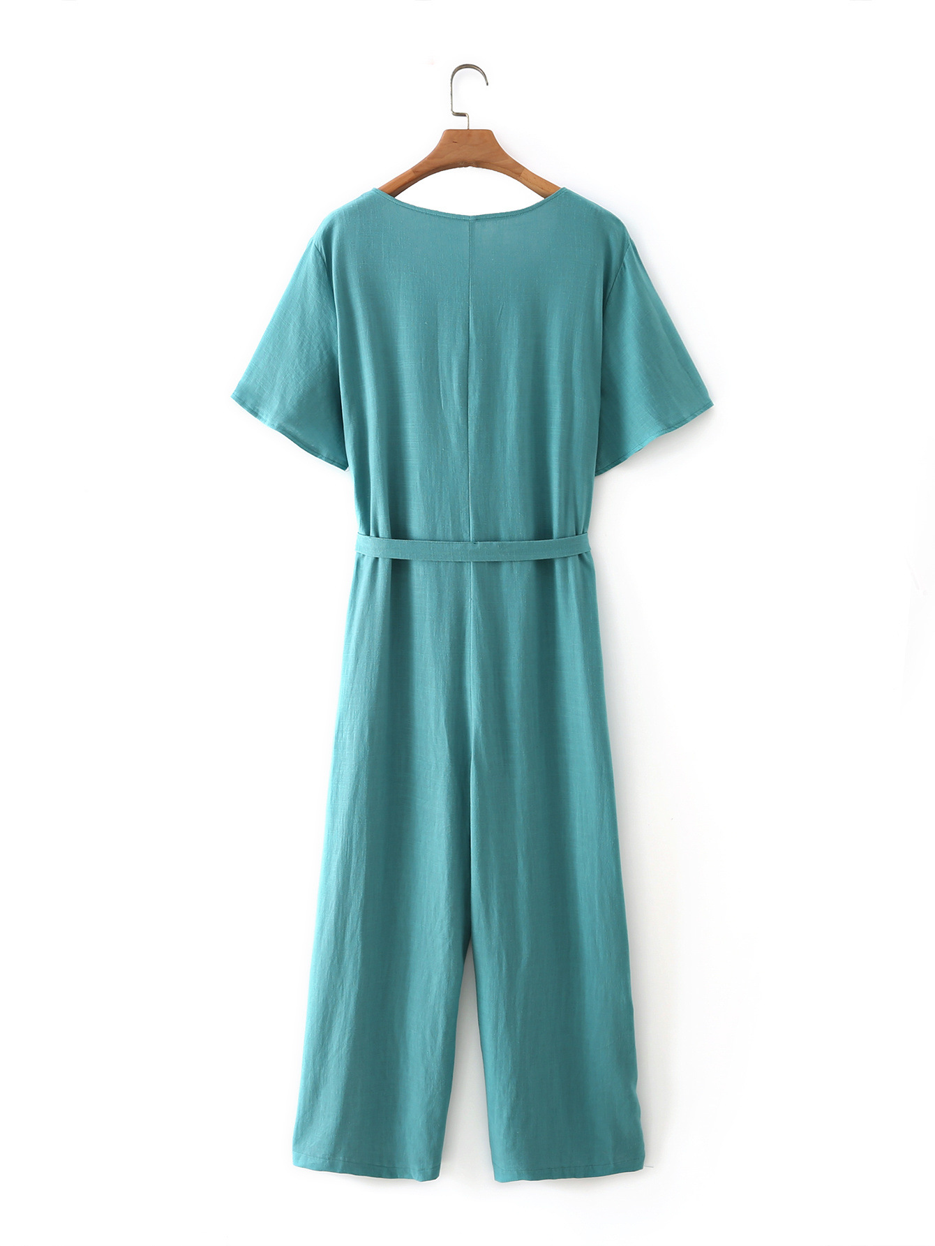 Women Summer Short Sleeve Black Jumpsuit Woman High Waist Lace Up Jumpsuit Romper Casual Overall Femme Wide Leg Pants Blue - Shop at LoveMi
