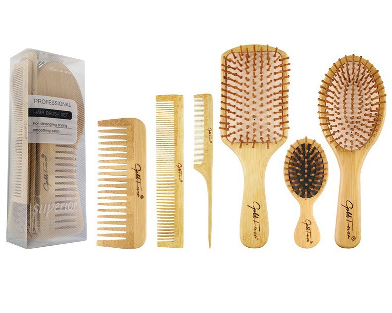 Juego de 6 piezas de peine de cepillos de pelo de bambú unisex - Imagen 8 de 8