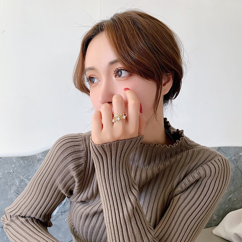 Korean Personalized Ins Net Red With Micro Zircon Cross Star Pendant Ring Ring Index Finger Ring