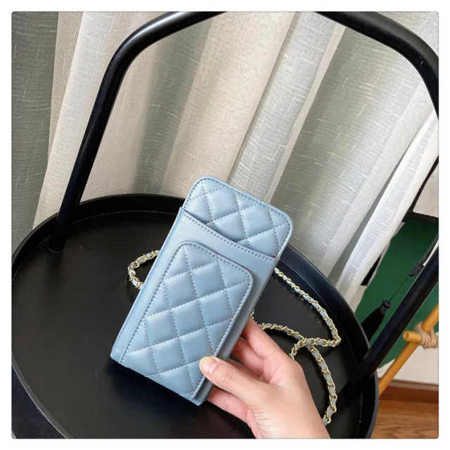 New Small Fragrance Style Rhombic Leather Multifunctional Mini Crossbody Bag Blue - Shop at LoveMi