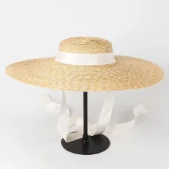 Simple And Fashionable Strappy Straw flat Top Straw Hat Sunshade Straw Straw Hat - White - View 1