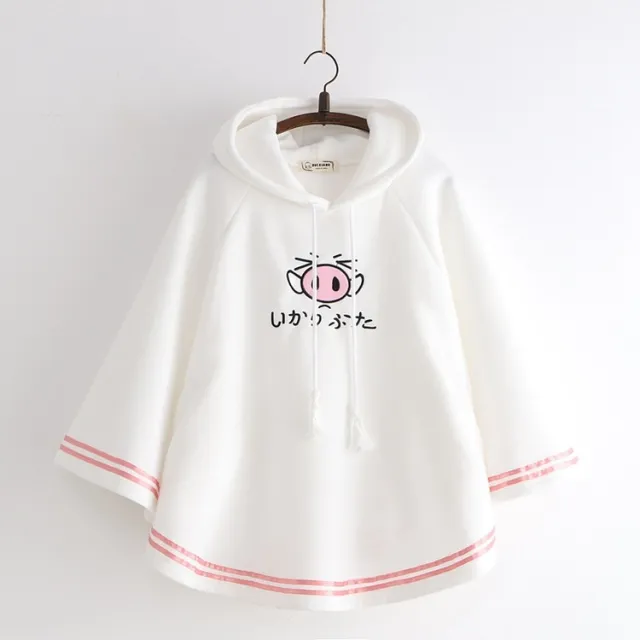 Cute Angry Pig Cloak Horn Long Sleeve Plus Fleece Hoodie White - Shop at LoveMi