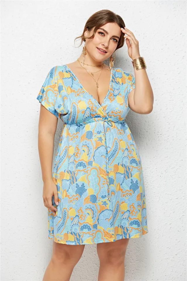 Sexy Deep V Neck Elastic Waist Printed Dress 6Style - Shop at LoveMi