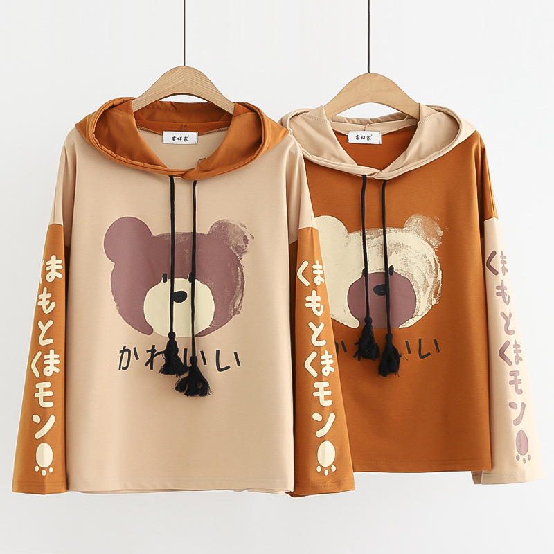 Title 4, Korean Sweatshirt Japanese Cute Bear Print Top