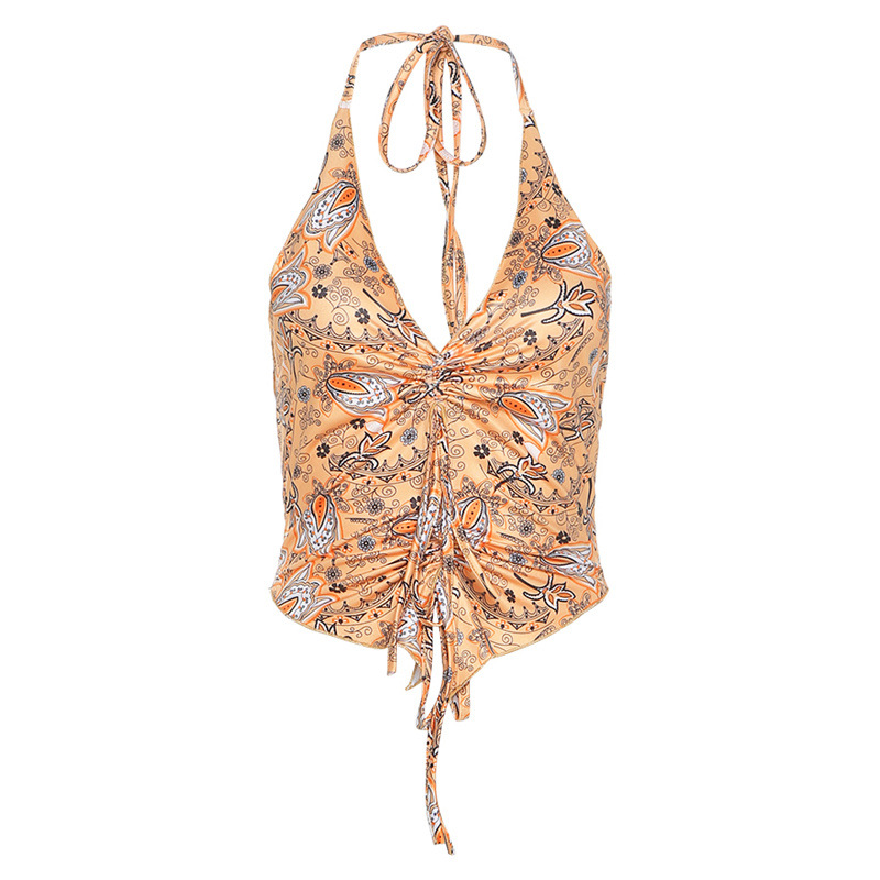 Ins European And American Style Summer New Women's Wear Neck Sexy Low Cut Fashion Print Slim Fitting Vest