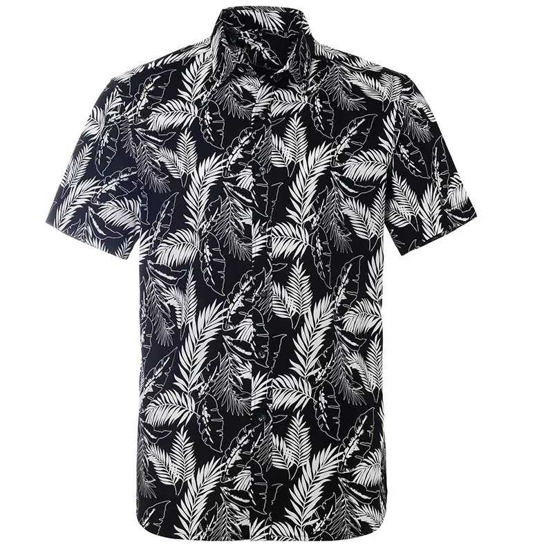 Cotton Hawaiian Print Short-Sleeved Shirt Men'S Ouma Outside Beach