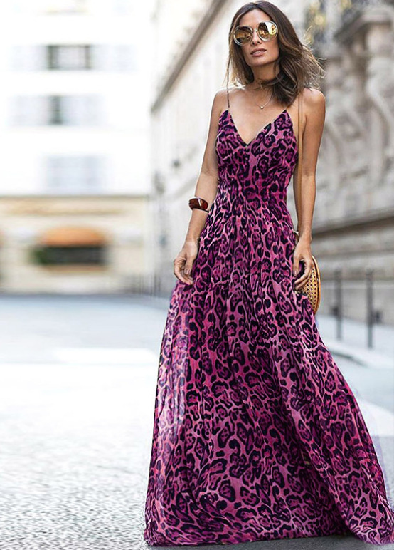 Leopard print V-neck sling dress