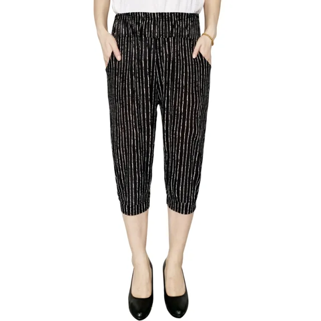 Cage pants printed large size thin ice silk elastic waist mother pants 3 Style One Size - Shop at LoveMi