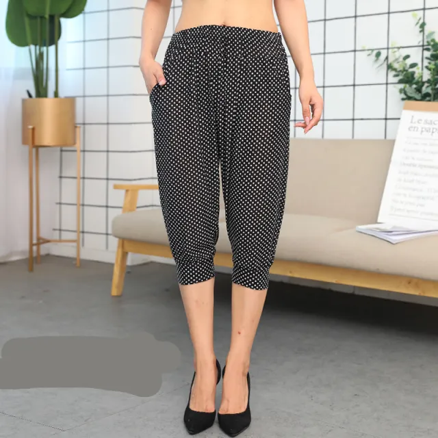 Cage pants printed large size thin ice silk elastic waist mother pants 9 Style One Size - Shop at LoveMi