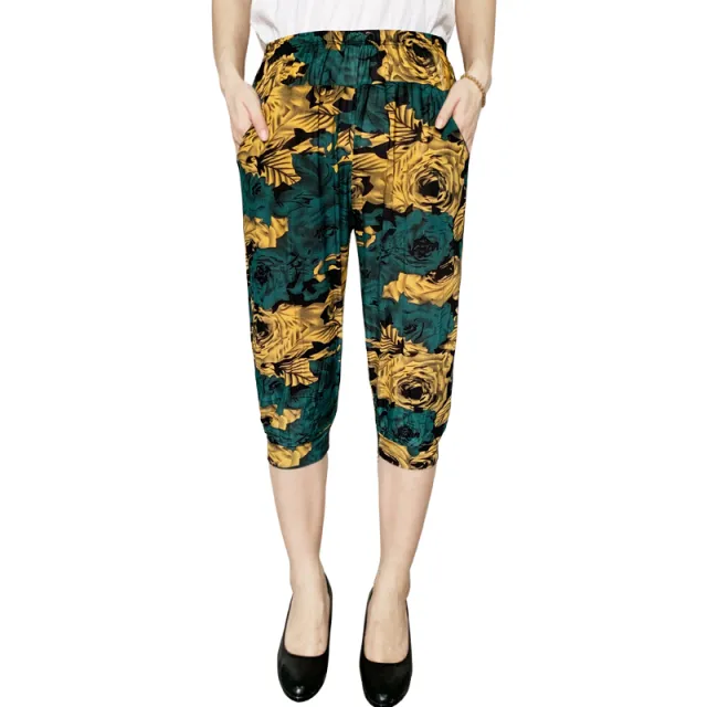 Cage pants printed large size thin ice silk elastic waist mother pants 7 Style One Size - Shop at LoveMi