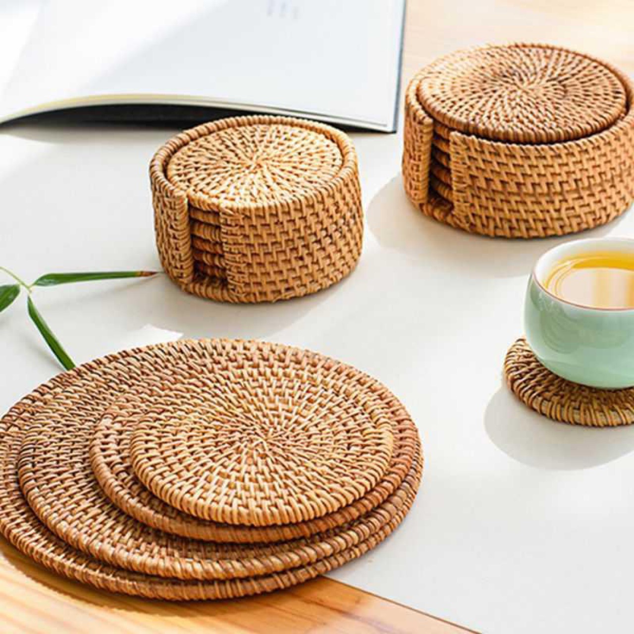 Title 3, Woven Vietnamese Rattan Coaster, Bamboo Tea Mat...