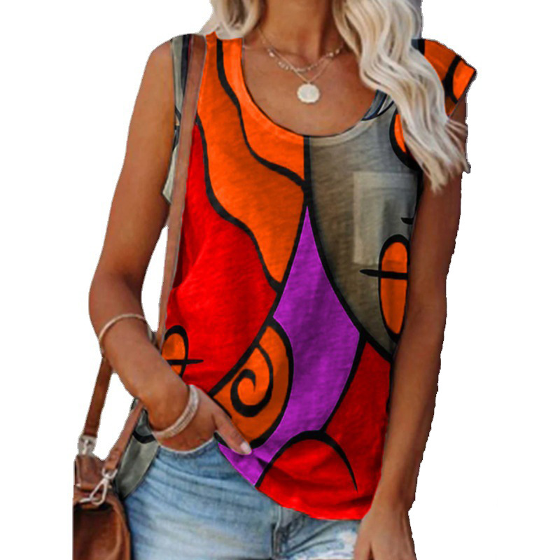 Women's Casual Sleeveless Tie-Dye T-Shirt Plus Size Vest Top