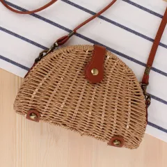 New Small Messenger Woven Bag Beach Bag Sen Semi-Circular Straw Woven Bag Vacation Photo Female Bag - Brown - View 1