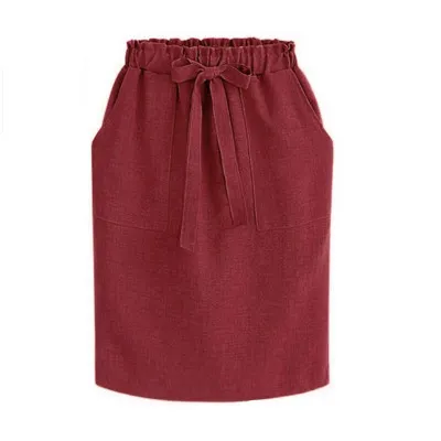 Casual High Waist Skirt Bow Loose Bag Hip Skirt Red Wine - Shop at LoveMi