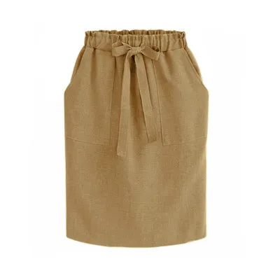 Casual High Waist Skirt Bow Loose Bag Hip Skirt Khaki - Shop at LoveMi