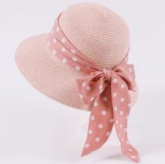 New Children's Straw Hats Leisure Ribbon Bow Hat - Pink - View 1